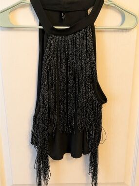 Black Fringe Halter Skirt - Women's Evening Skirt